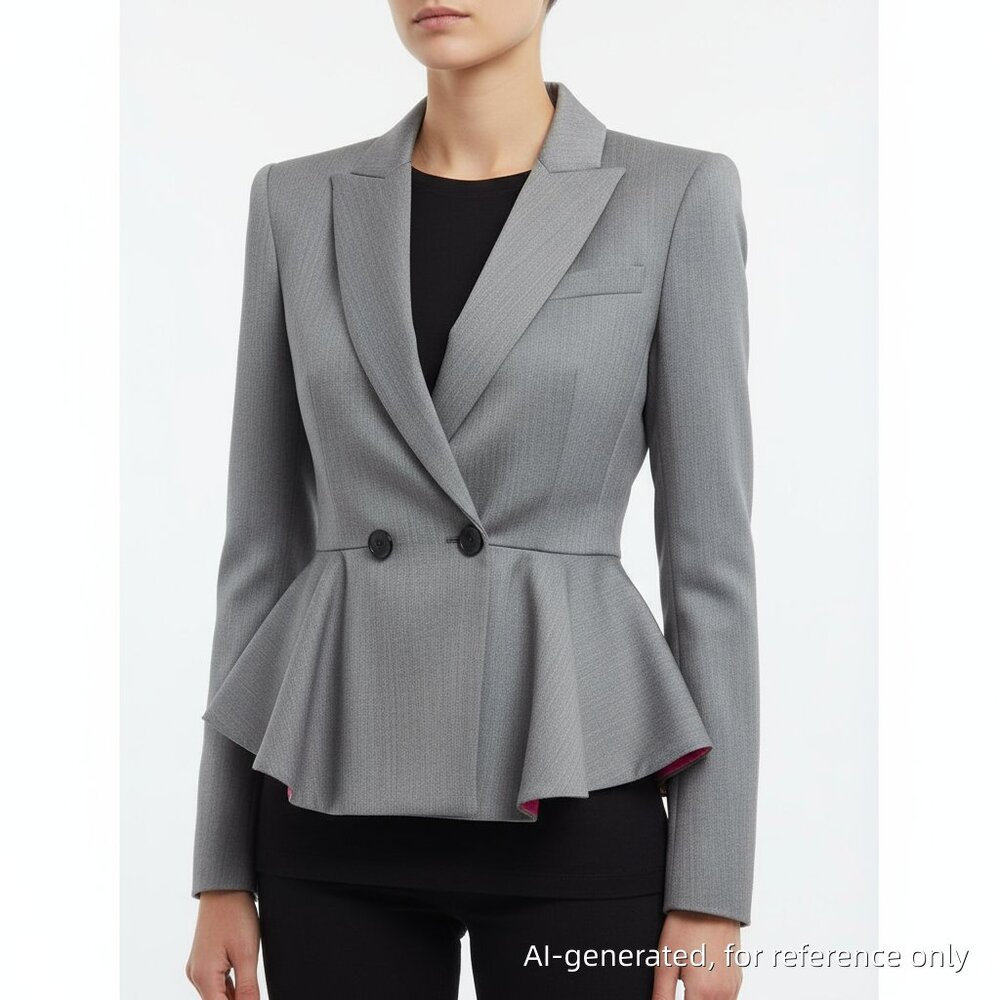 Alexander McQueen Gray Peplum Wool Blazer with Contrast Lining